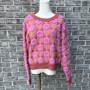Chic Floral Knit Sweater in Pink